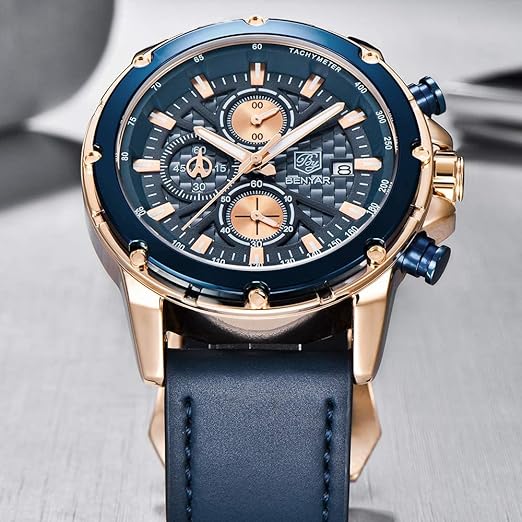 Wrist Watches for Men Leather Strap Analog Chronograph Fashion Business Sport Design Mens Watch 30M Waterproof Stylish Elegant Gifts for Men