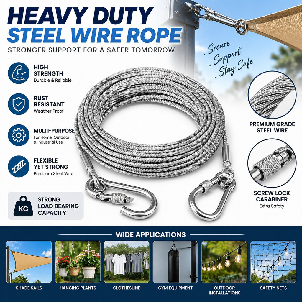 Stainless Steel Heavy Duty Clothes Drying Rope 5meter with Hooks