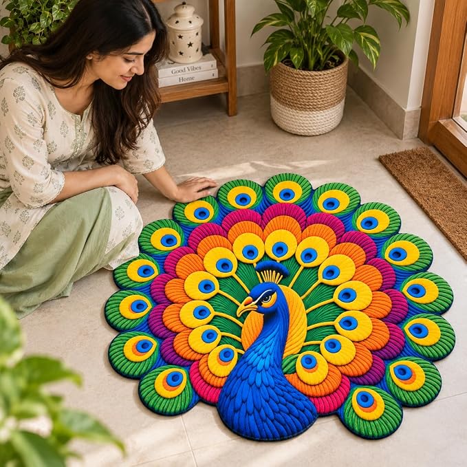 Colorful Non-Slip 3D Peacock Bathroom Mat (30*31 inches)