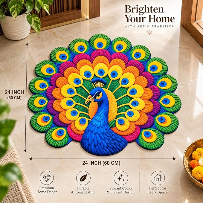 Colorful Non-Slip 3D Peacock Bathroom Mat (30*31 inches)