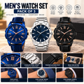 Men’s Analog Watch Set – Pack of 3 (Blue, Silver & Black) pack of 3