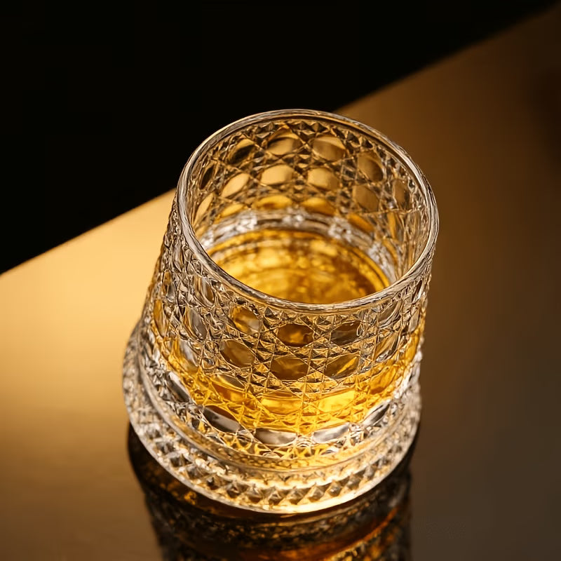 Diamond Cut Crystal Whiskey Glass Tumbler – Premium Old Fashioned Scotch Glass for Bourbon, Cocktails & Spirits – Elegant Textured Rock Glass for Home Bar & Gifting (Pack of 6)