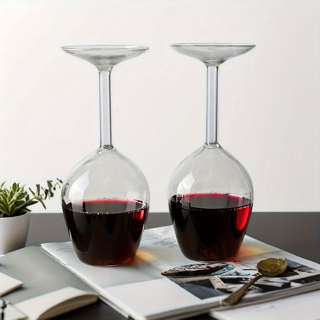 2X Long Stem Upside Down Wine Glass Funky Stemmed Wine Glasses Upside Down Long Stem Wine Glasses(6 Pics)