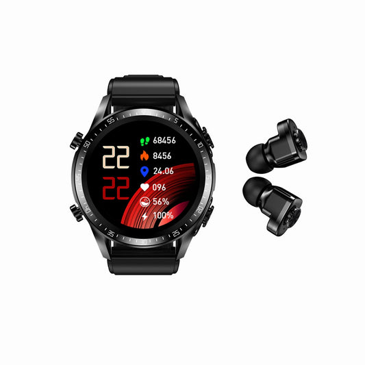 2 in 1 Smart Watch with Earbuds 1.28" Smartwatch TWS HiFi Stereo Wireless Headset Combo Bluetooth Phone Call for Android iOS(Black)