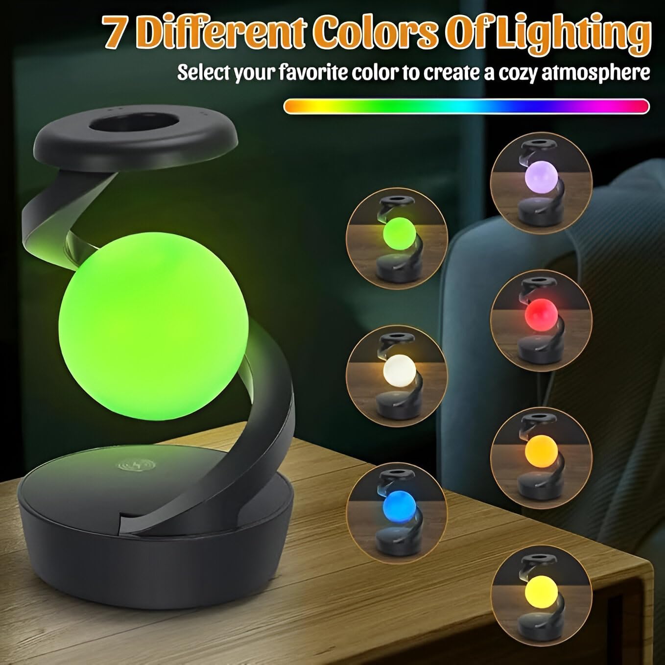 Rotating Suspension LED Table Lamp with 360° Magnetic Floating RGB Night Light for Bedroom, Living Room & Gifts