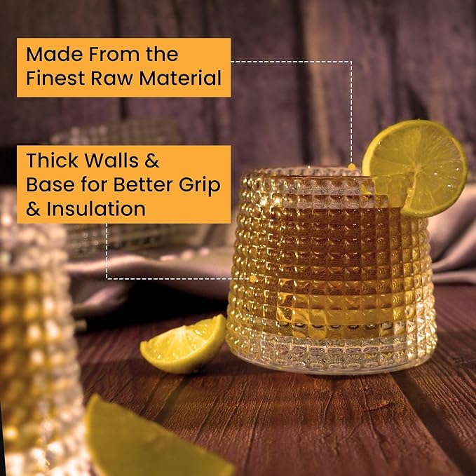 Whiskey Glass Set of 6 Pcs with Rotable Bottom Spinning Glasses 170 ml Crystal Glass Bar Glass for Drinking Bourbon, Whisky, Scotch, Cocktails, Cognac(Diamond)