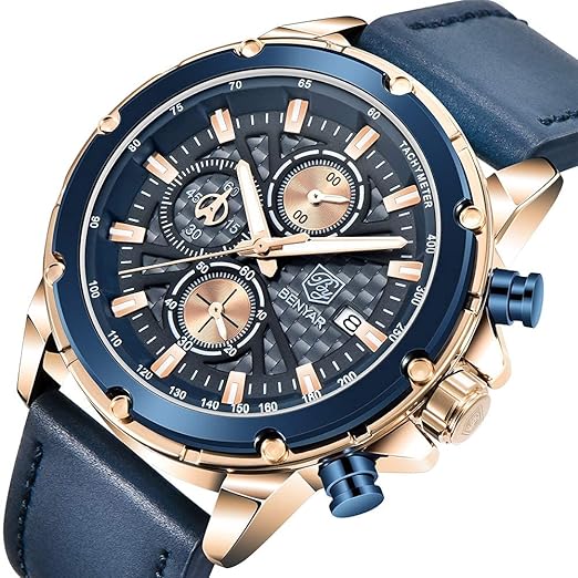 Wrist Watches for Men Leather Strap Analog Chronograph Fashion Business Sport Design Mens Watch 30M Waterproof Stylish Elegant Gifts for Men