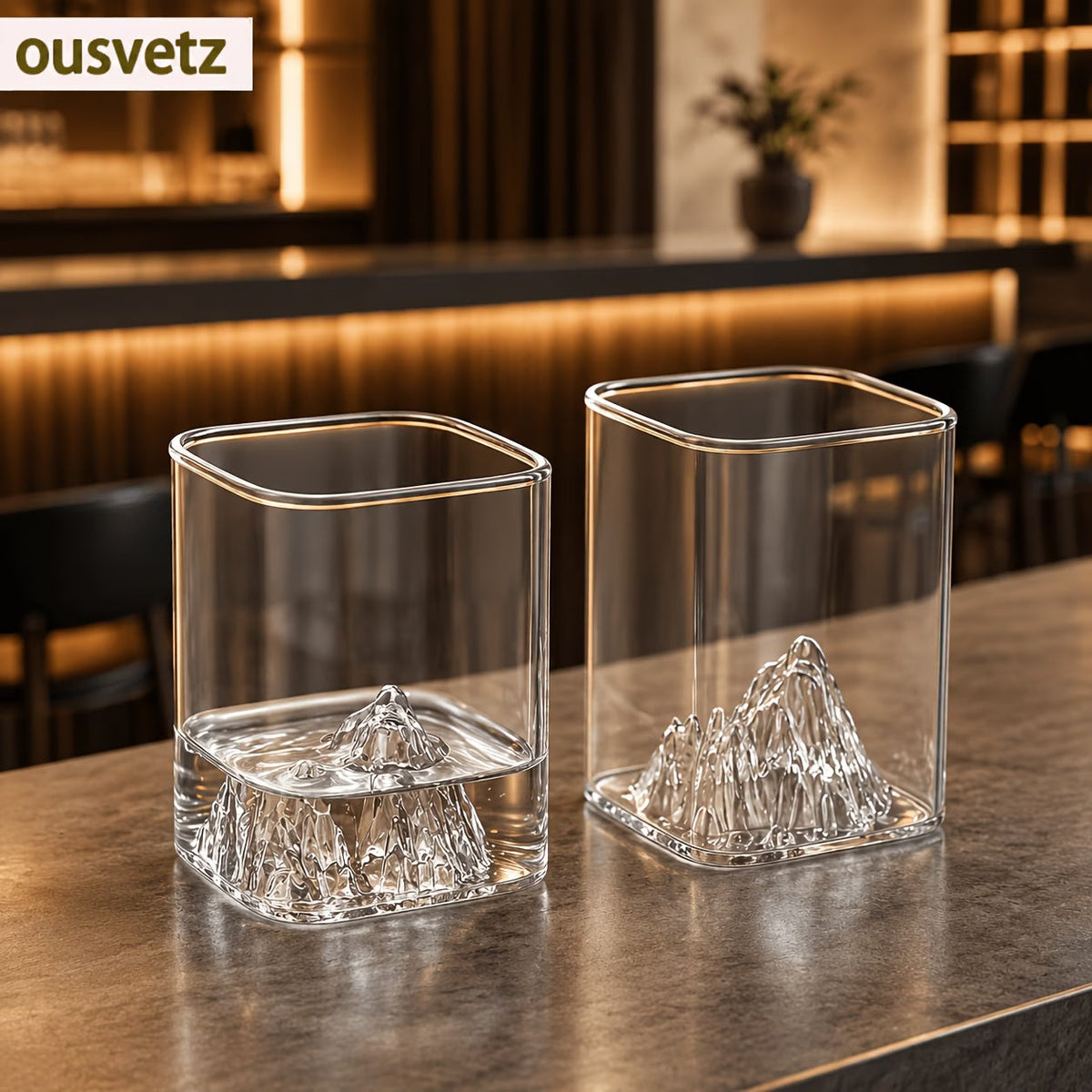Alpine Premium Mountain Glass Set of 6 | 300 ML Clear Transparent Whiskey Glass, Water Glass, Juice Glass, Cocktail & Mocktail Glass | Unique Mountain Design | Luxury Bar Glassware Gift Set