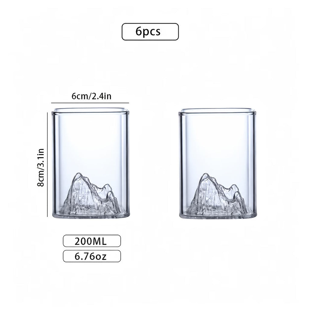 Alpine Premium Mountain Glass Set of 6 | 300 ML Clear Transparent Whiskey Glass, Water Glass, Juice Glass, Cocktail & Mocktail Glass | Unique Mountain Design | Luxury Bar Glassware Gift Set
