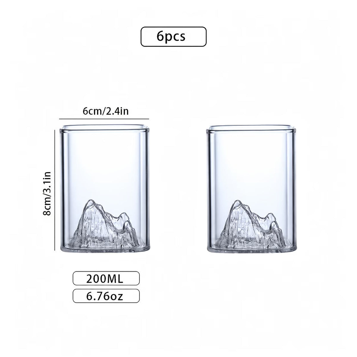 Alpine Premium Mountain Glass Set of 6 | 300 ML Clear Transparent Whiskey Glass, Water Glass, Juice Glass, Cocktail & Mocktail Glass | Unique Mountain Design | Luxury Bar Glassware Gift Set