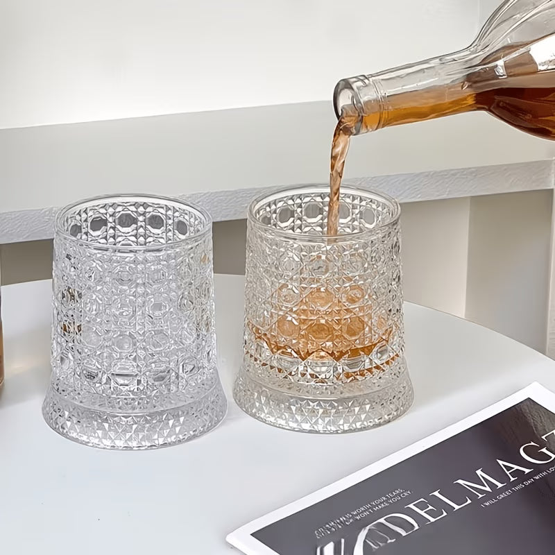Diamond Cut Crystal Whiskey Glass Tumbler – Premium Old Fashioned Scotch Glass for Bourbon, Cocktails & Spirits – Elegant Textured Rock Glass for Home Bar & Gifting (Pack of 6)