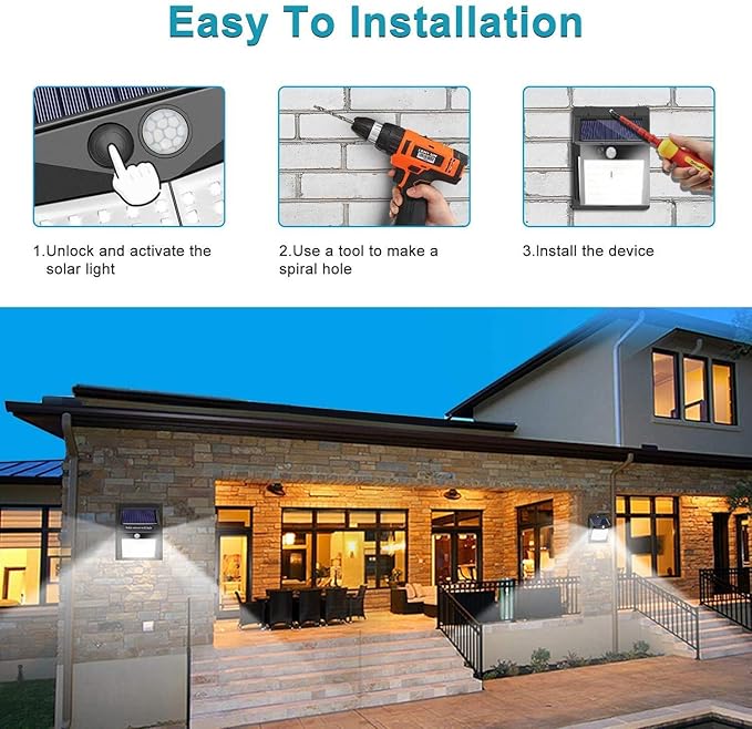 Solar LED Wall Lights Outdoor, Waterproof Wireless Super Bright Security Motion Sensor Light for Garage Yard Patio Garden Pathway - CL-BI-1633